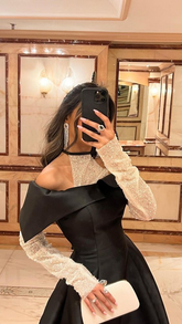 Vestido de noche elegante de satén negro de corte A, vestido de cena negro Y6700